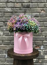 Цветочная композиция из Гипсофила и Розы в шляпной коробке в Сарманово