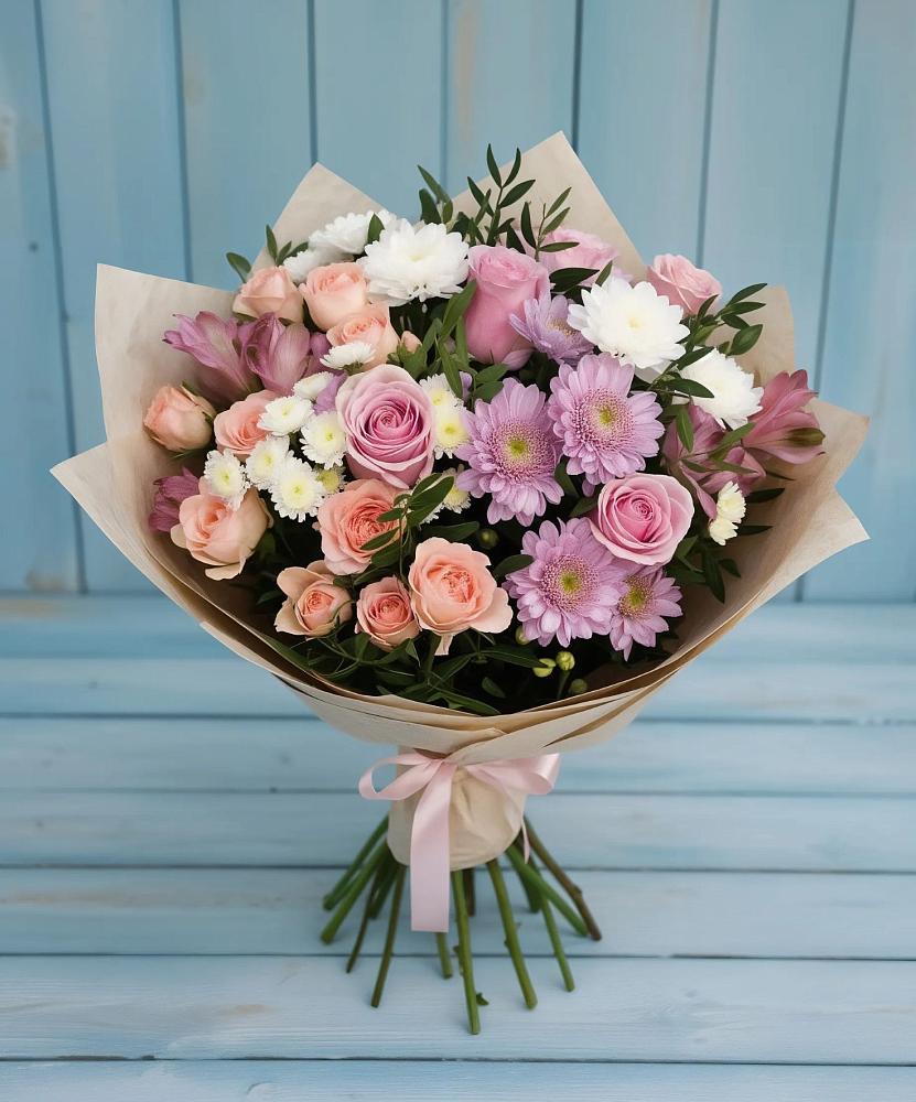 Букет цветов из: Хризантемы, Розы и Альстромерии в Сарманово