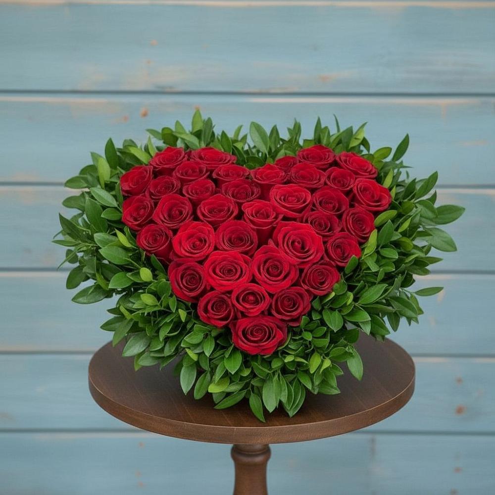 Цветочная композиция из Розы в виде сердца в Сарманово