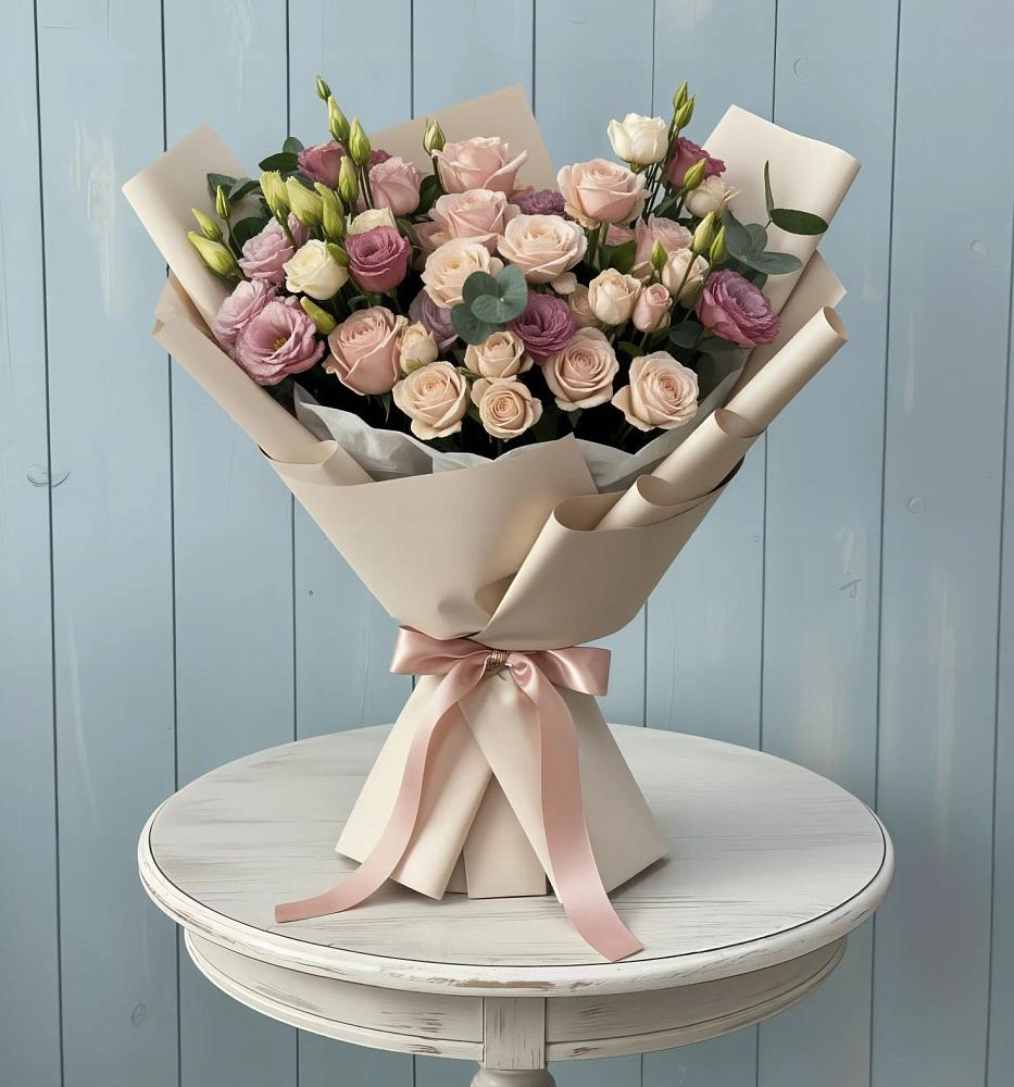 Букет цветов из: Розы и Лизиантусы в Сарманово